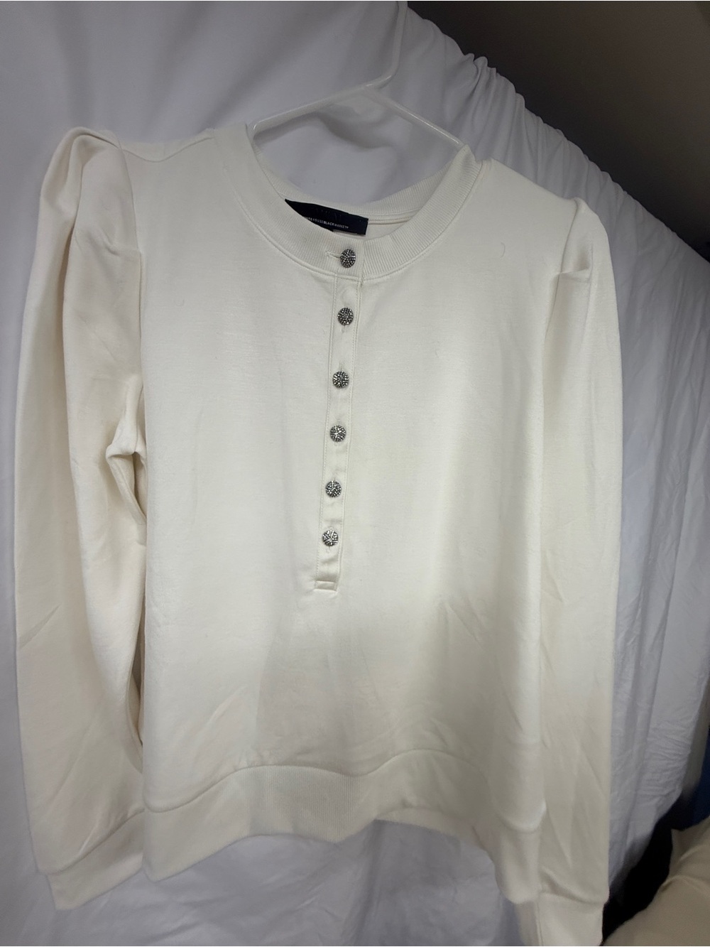 White House Black Market Cream Button-Front Long Sleeve Top